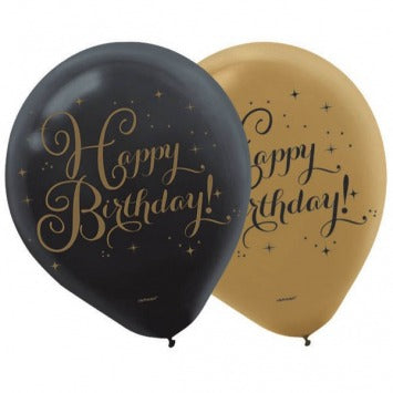 Gold Birthday Latex Balloons 12in 15/ct