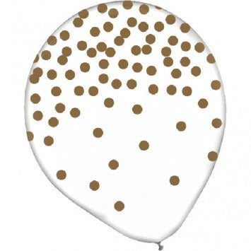 Printed Top-Heavy Confetti Latex Balloons - Gold 12in 6/ct