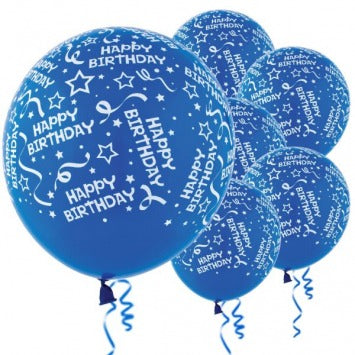 Bright Royal Blue Birthday Confetti All Over Print Latex Balloons 12in 6/ct
