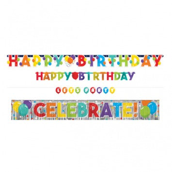 Birthday Celebration 4-in-1 Value Pack Banners 1 3/5ft, 4 1/2ft, 5ft, 7 1/2ft 4/ct