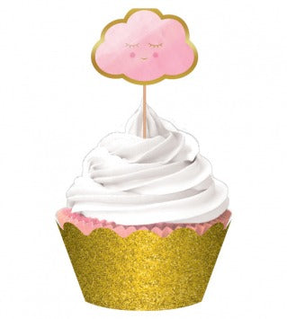Oh Baby Girl Cupcake Kit: 24 Liners, 4 1/2in; 24 Picks, 4in; 24 Wraps, 3 1/5in x 8 2/5in