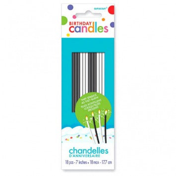 Sparkling Birthday Candles - Black & White 7in 18/ct