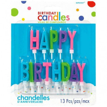Happy Birthday Letter Candles - Brights 2 1/8in 13/ct