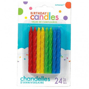 Large Glitter Spiral Candles - Primary 3 1/4in 24/ct