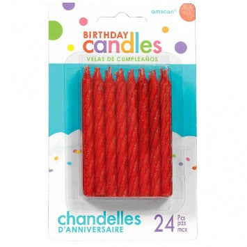 Large Glitter Spiral Candles - Red 3 1/4in 24/ct