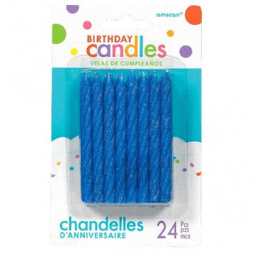 Large Glitter Spiral Candles - Blue 3 1/4in 24/ct
