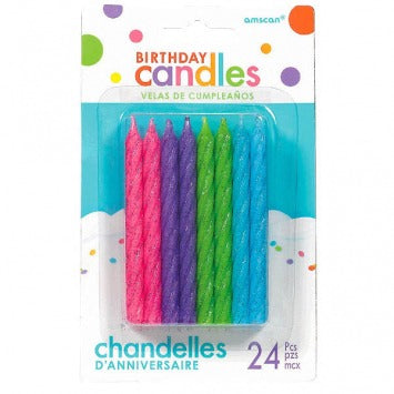 Large Glitter Spiral Candles - Brights 3 1/4in 24/ct