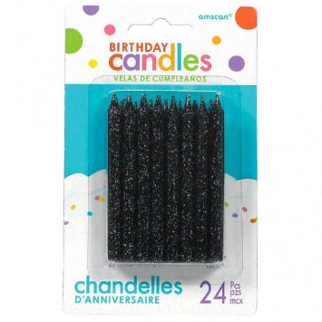 Large Glitter Candles - Black 3 1/4in 24/ct