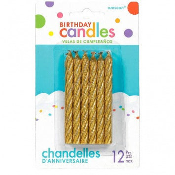 Large Spiral Candles - Gold 3 1/4in 12/ct