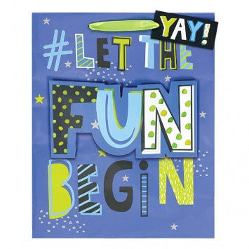 The Fun Begins Large Bag w/Gift Tag 13in H x 10 1/2in W x 5in D