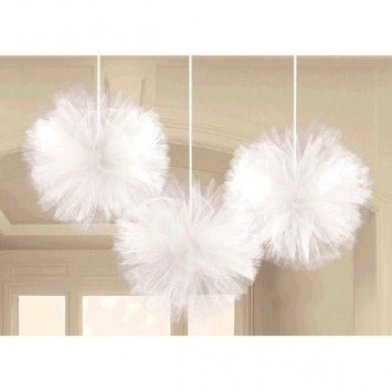 Tulle Fluffy Decorations - White 12in 3/ct