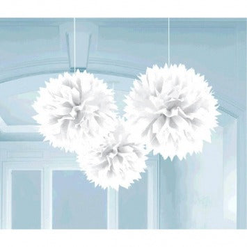 Frosty White Fluffy Paper Decorations 16in 3/ct