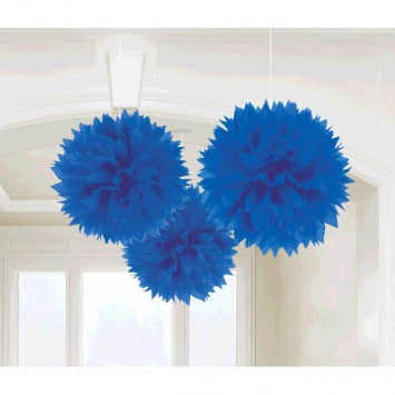 Bright Royal Blue Fluffy Paper Decorations, 3ct