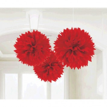 Apple Red Fluffy Paper Decorations 16in 3/ct