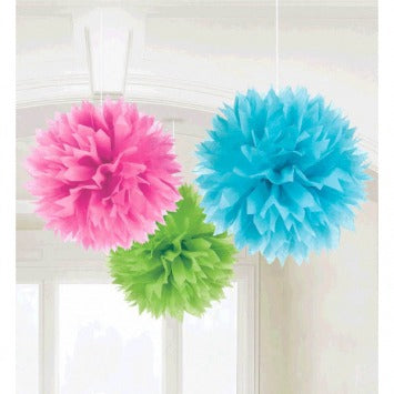 Multi Fluffy Paper Decorations16in 3/ct