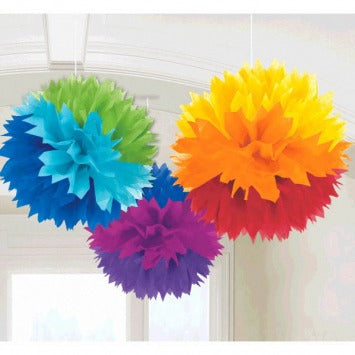 Rainbow Fluffy Paper Decorations, 16in 3ct