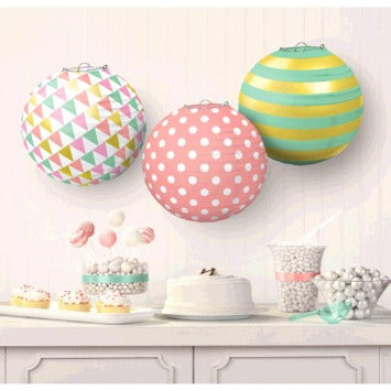 Round Paper Lanterns - Pastel 9 1/2in 3/ct