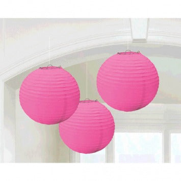 Bright Pink Round Paper Lanterns 9 1/2in 3/ct