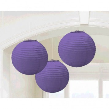 New Purple Round Paper Lanterns 9 1/2in 3/ct