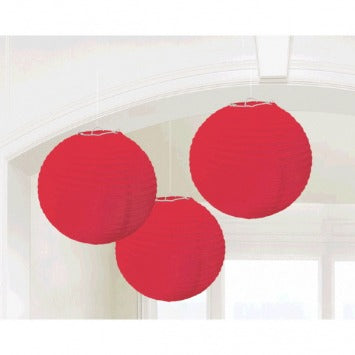 Apple Red Round Paper Lanterns 9 1/2in 3/ct