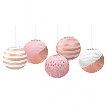 Mini Hot-Stamped Lanterns - Rose Gold/Blush 5in 5/ct