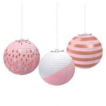 Round Paper Lanterns - Rose Gold/Blush 9 1/2in 3/ct