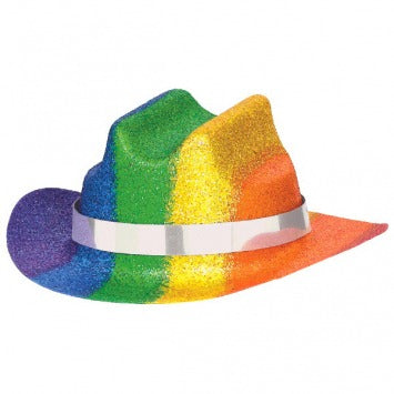 Rainbow Glitter Mini Cowboy Hat 2in x 4 3/4in