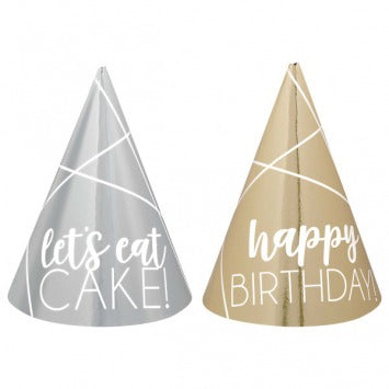 Birthday Accessories Silver & Gold Mini Cone Hats 4in 12/ct