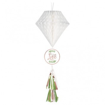 Love and Leaves Honeycomb w/Tail 29 1/2in with foil tassel