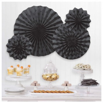 Glitter Paper Fans Black
 1-16in, 1-12in, 2-8in 4/ct