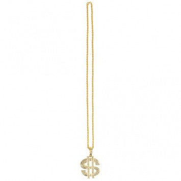 Gold Dollar Sign Necklace 34in