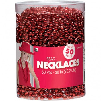 Red Bead Necklaces 30in 50/ct