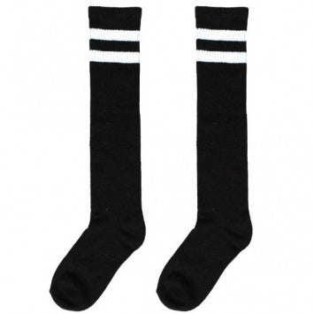 Black Striped Knee Socks, One Size Fits Most, 2 In A Package