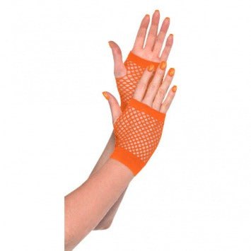 Orange Short Fishnet Gloves - One Size 2/ct