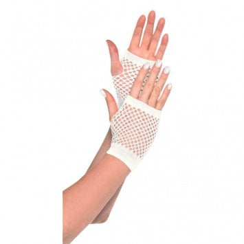 White Short Fishnet Gloves - One Size 2/ct