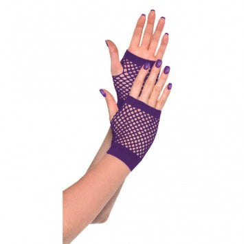 Purple Short Fishnet Gloves - One Size 2/ct