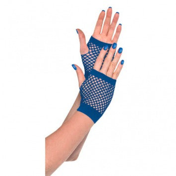 Blue Short Fishnet Gloves - One Size 2/ct