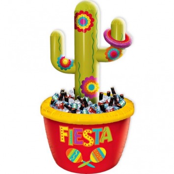 Inflatable Cactus Cooler and Ring Toss Game, 1 Inflatable Cooler, 54in, 2 Inflatable rings, 9in