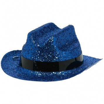 Blue Glitter Mini Cowboy Hat 2in x 4 3/4in