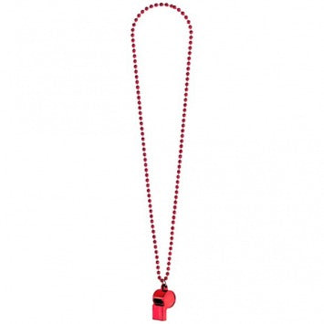 Red Whistle On Chain Necklace: Necklace, 36in; Whistle, 2in