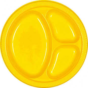 Sunshine Yellow Divided Plastic Plates, 10 1/4" 20/ct