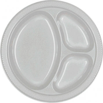 Silver Sparkle Divided Plastic Plates, 10 1/4" 20/CT