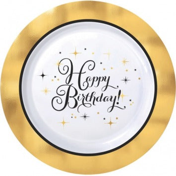 Premium Gold Birthday Round Plastic Plates Hot-Stamped 7.5in 10/ct