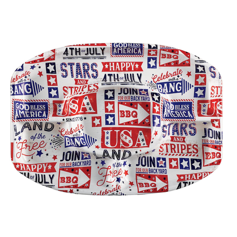 Patriotic Plastic Sectional Platter 13 1/4in H x 18 1/4in W x 1 1/4in D 1/ct