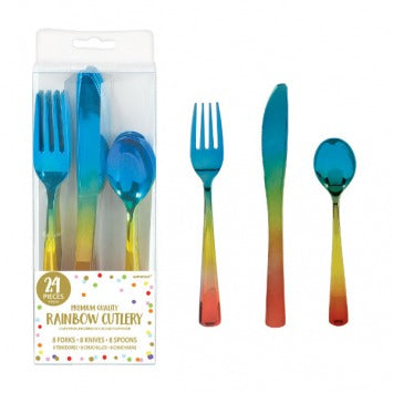 Rainbow Confetti Cutlery Asst. - Iridescent Plastic 24/ct