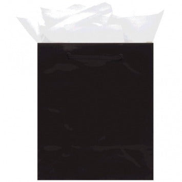 Black Medium Solid Glossy Bag 9 1/2in H x 8in W x 4 1/2in D