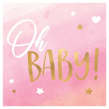 Oh Baby Girl Beverage Napkins - Hot Stamped 16/ct
