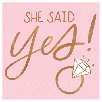 She Said Yes Beverage Napkins - Hot Stamped 16/ct