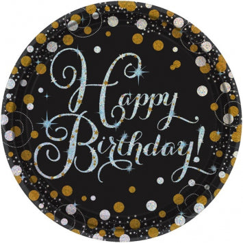 Sparkling Celebration Round Prismatic Plates, 7", Happy Birthday 8/ct