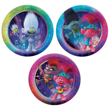 Trolls World Tour 7in Round Plates Assorted Prismatic 8/ct